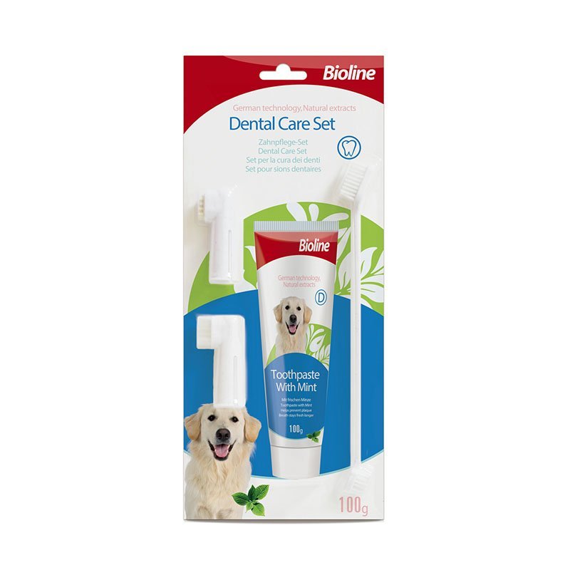 BIOLINE Dog Toothpaste Set 100g Mint or Orange Flavour
