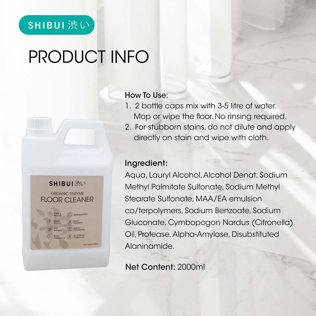 SHIBUI ORGANIC ENZYME FLOOR CLEANER 2L | Baby Pet Safe Stain and Odour Remover Pencuci Lantai 宠物小孩安全酵素地板清洁剂